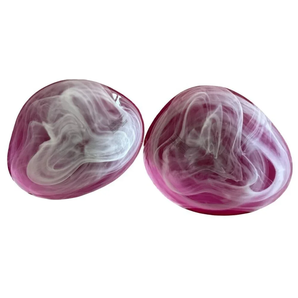 Set of 2 Spanish Glass Bowls by ALAMI Hand blown glass, red outside swirled whit